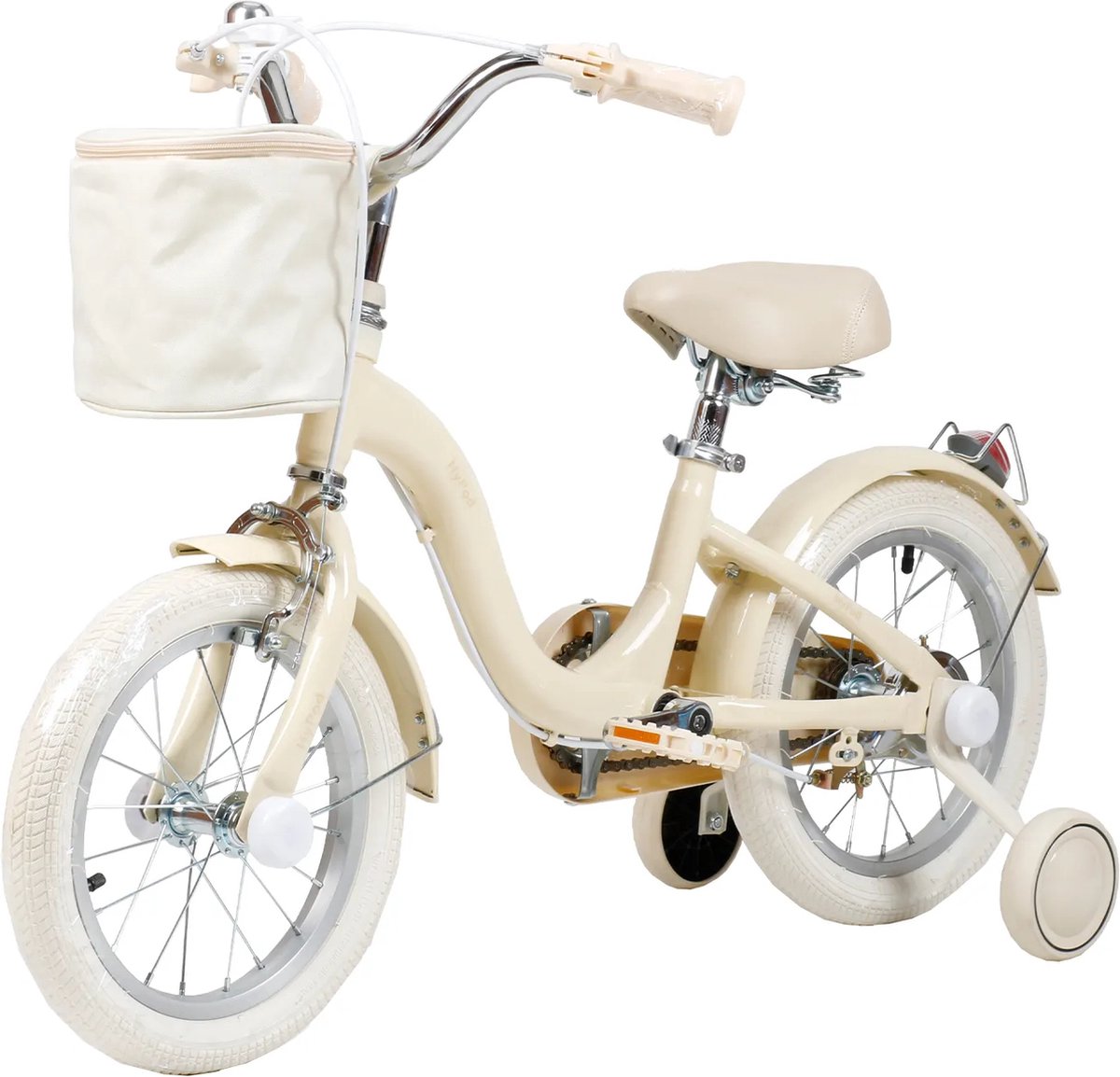 yar biky meisjesfiets 16 inch creme kinderfiets met zijwielen stuurtas