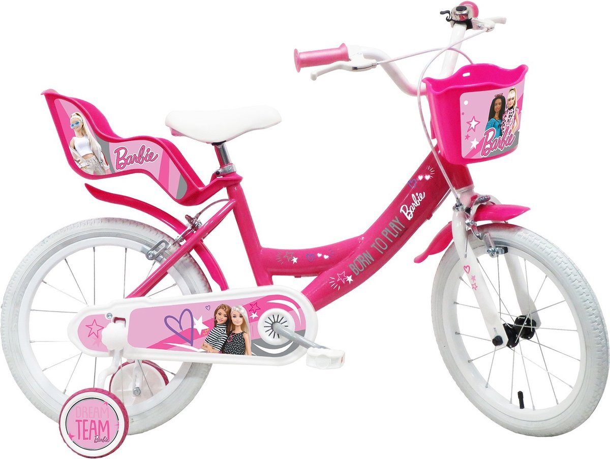 16 inch Barbie fiets met luchtbanden, poppenzitje en mandje Kinderfiets kopen online