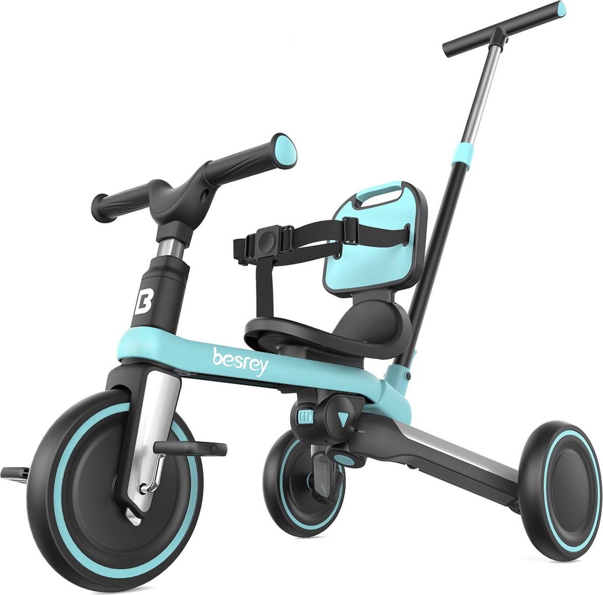 besrey 5 in 1 kinderfiets met duwstang driewieler verstelbaar veiligheidszitje voor 1 tot 5 jaar