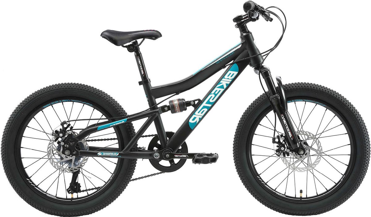 bikestar kinderfiets mtb fully staal 7speed 20inch zwart petrol