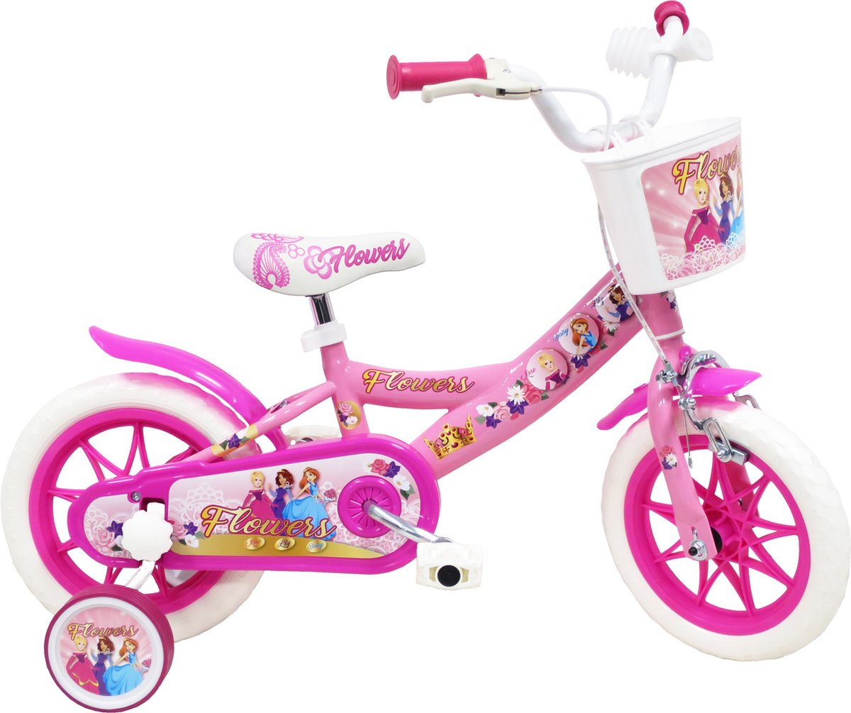 flowers 12 inch kinderfiets roze