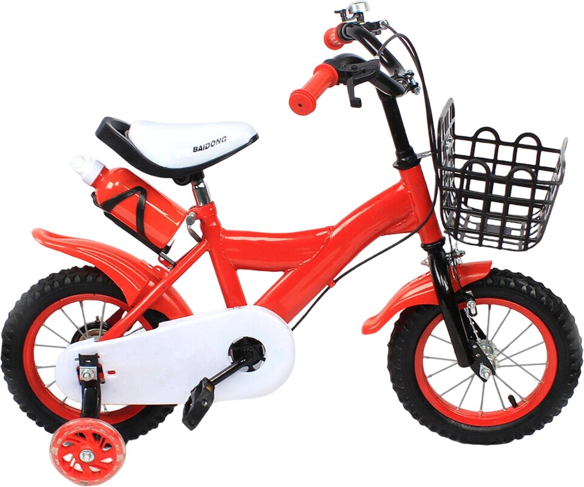 Jermore® - kinderfiets - fiets-kind-2-4-jaar - veilige-kinderfiets - koolstofstalen-frame - rubberen-banden - verstelbare-zithoogte - voor-en-achterremmen - waterfles-500ml - fiets-rood-blauw-geel - peuter-fiets Kinderfiets kopen online