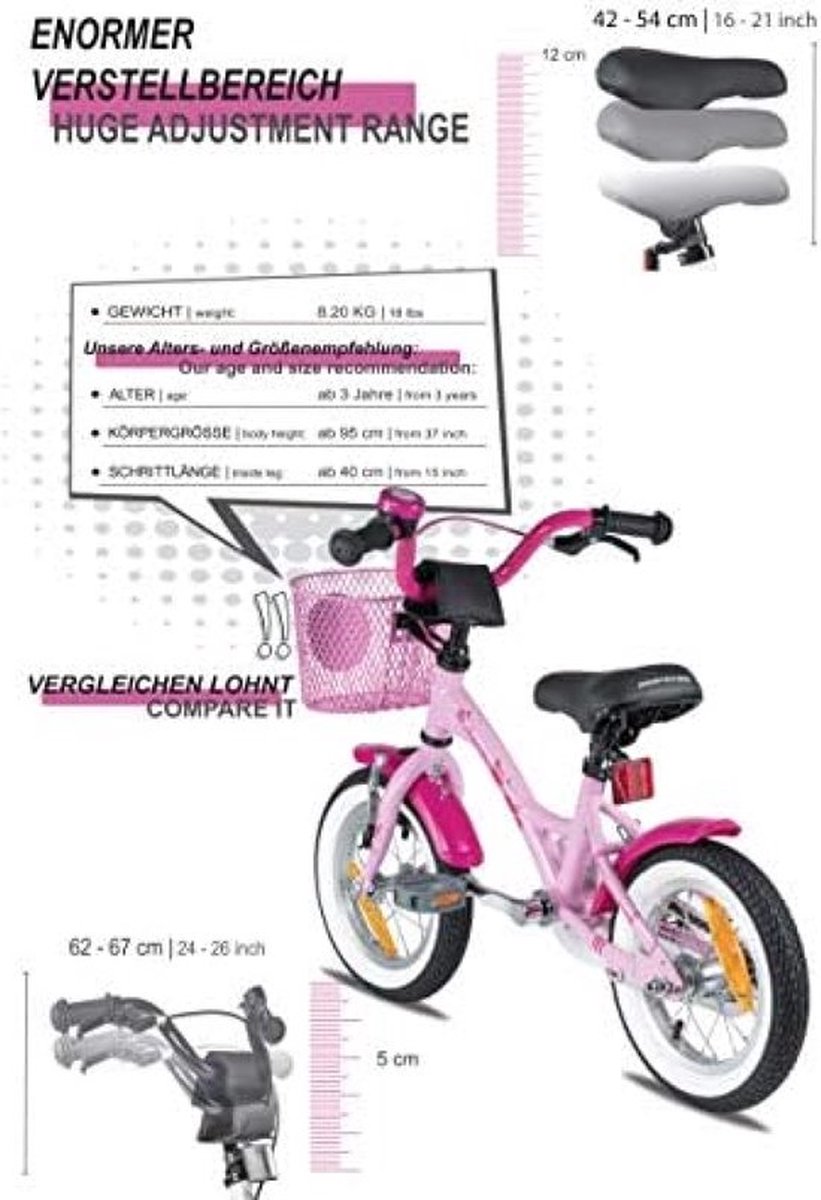Kinderfiets 12 inch meisjes - fiets meisje van 3 jaar met zijwieltjes terugtraprem in roze Fiets kopen online