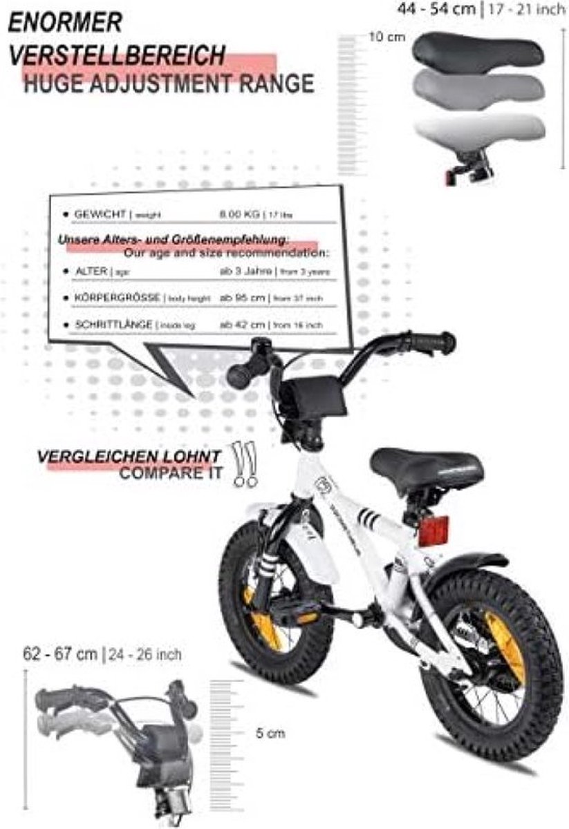 kinderfiets 12 inch met zijwieltjes en terugtraprem in wit bmx