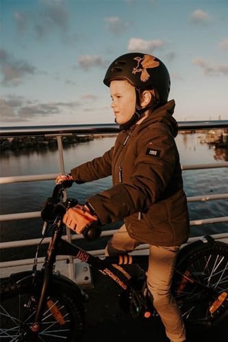 Kinderfiets 16 inch voor 5-jarigen met Veiligheidspakket - Mat Zwart Oranje Fiets kopen online