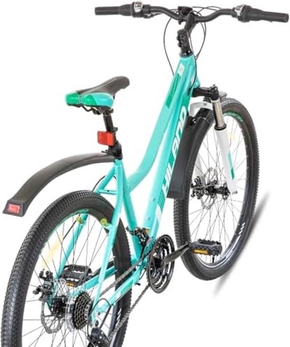 mountainbike met step through frame 21 versnellingen verende voorvork voor vrouwen mannen volwassenen groen