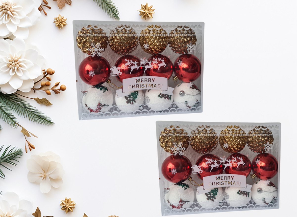 onbreekbare kerstballen set 24 stuks goud wit rood 7 cm