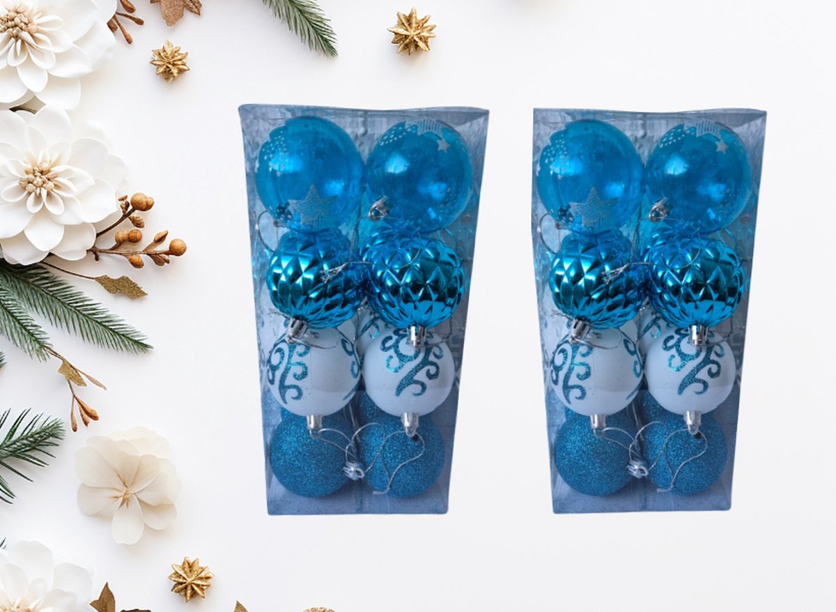 onbreekbare kerstballen set 32 stuks blauw wit 6 cm