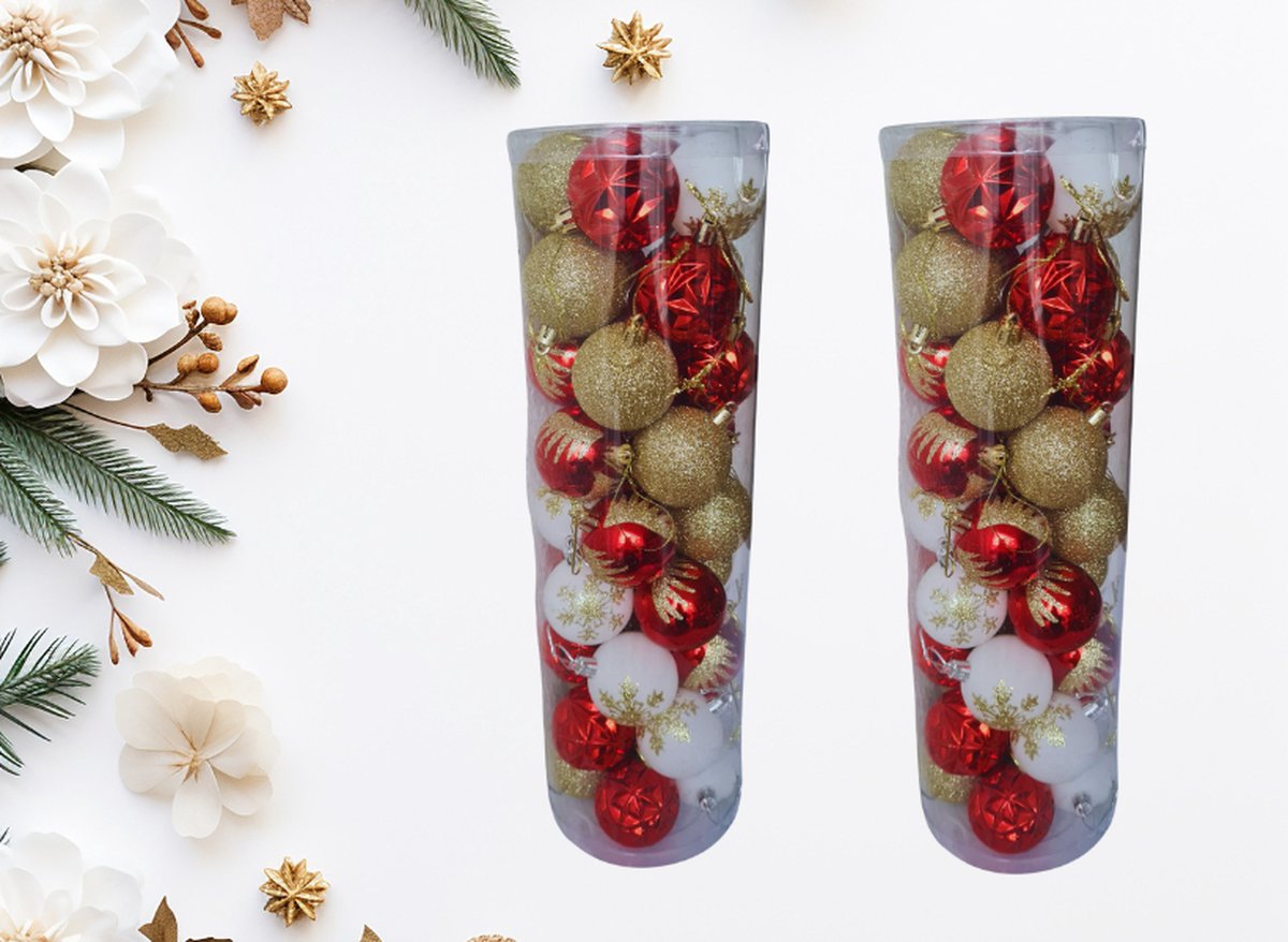 onbreekbare kerstballen set 72 stuks goud wit rood 5 cm