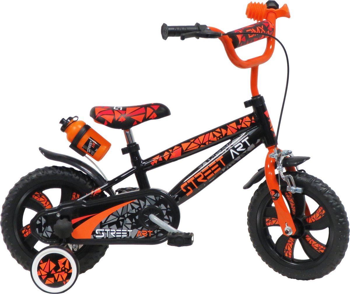 street art 12 inch kinderfiets zwart oranje