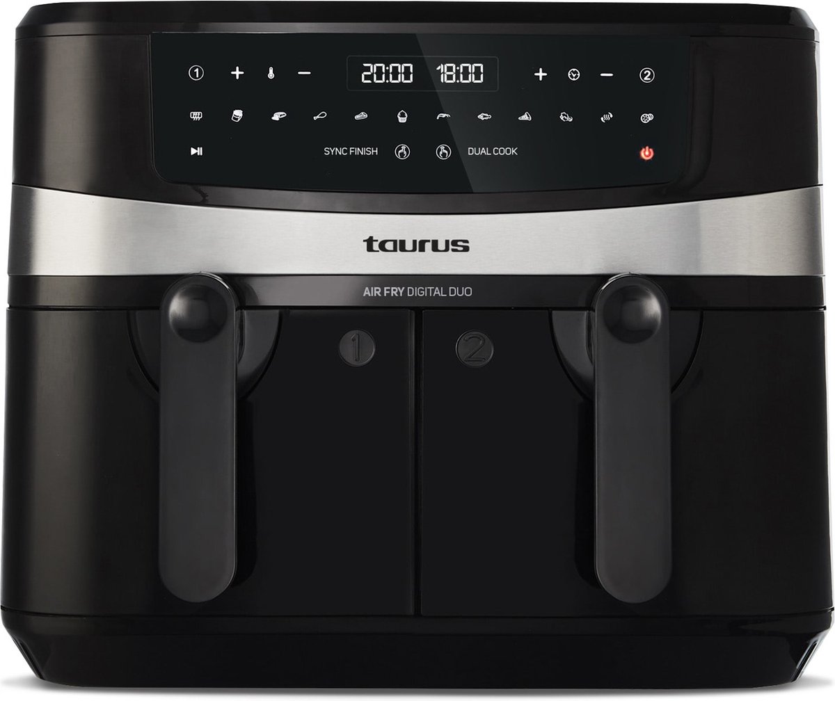 taurus air fry digital duo dubbel 9 l 2200 w heteluchtfriteuse zwart