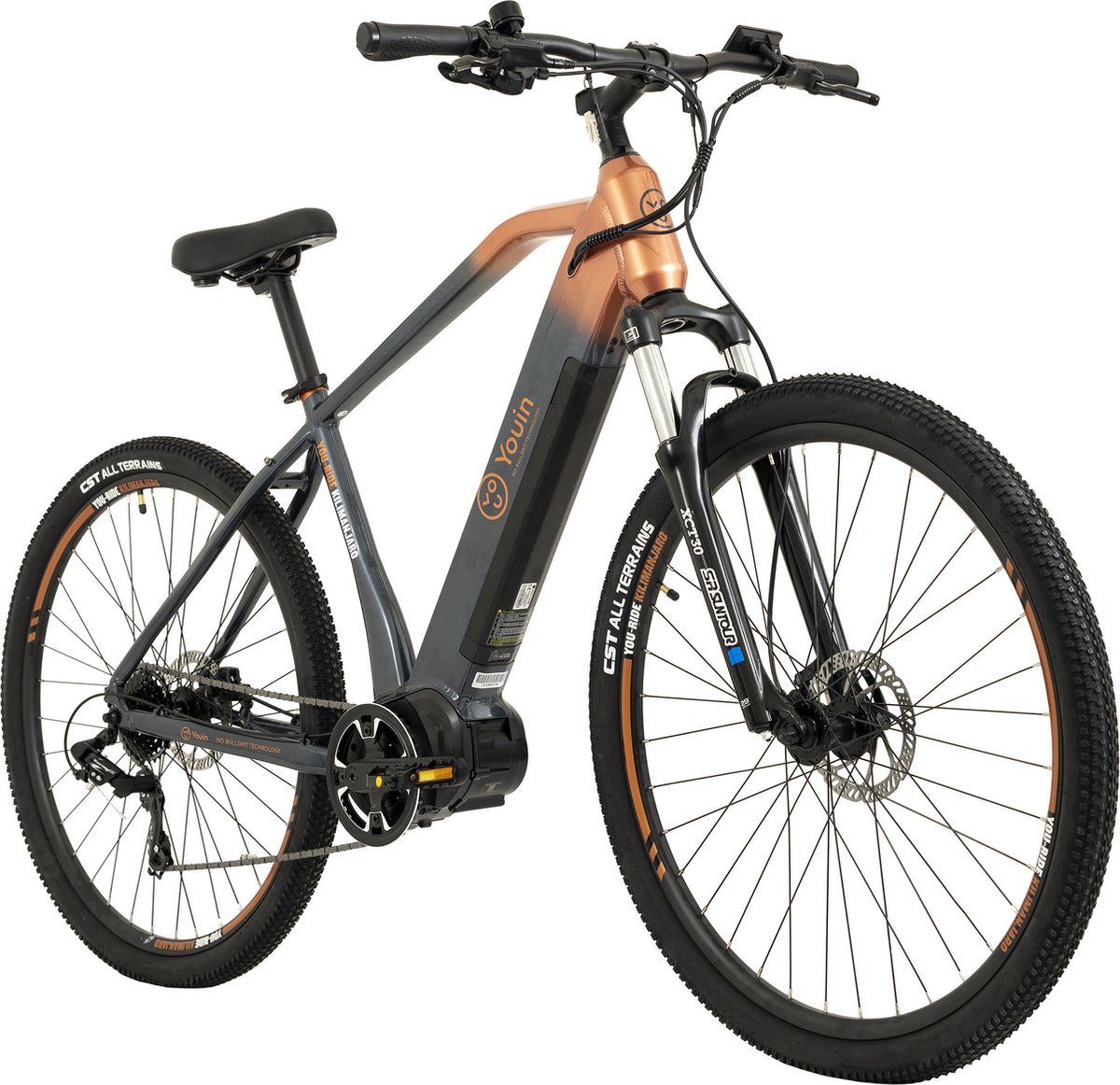 totem fiets elektrisch totem e mtb hardtail 29 youin fj m middenmotor 80nm 15ah staal grijs oranje 49 cm
