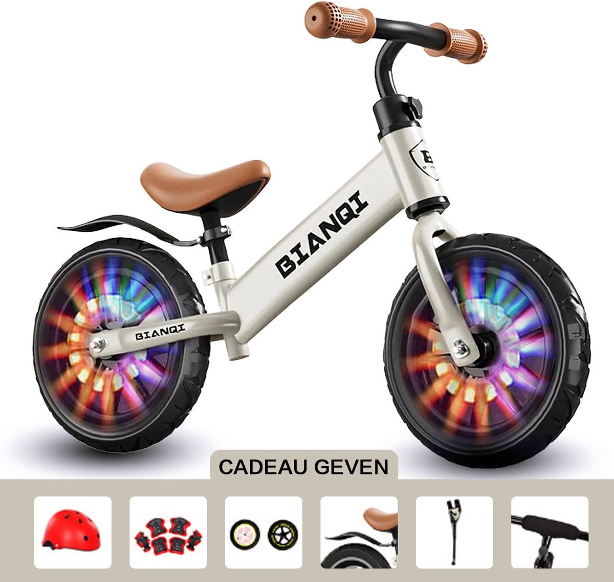 12 inch leeftijden 2 7 loopfiets jongens meisjes speelgoed flash opblaasbare wielen 360 graden flexibele stuur autostang wit