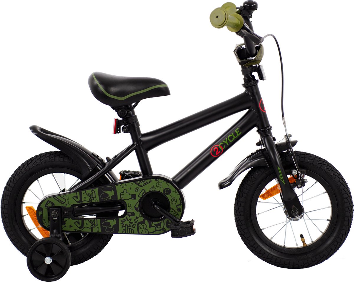 2Cycle BMX - Zwart-Groen - Jongensfiets 2 tot 4 jaar Kinderfiets kopen online