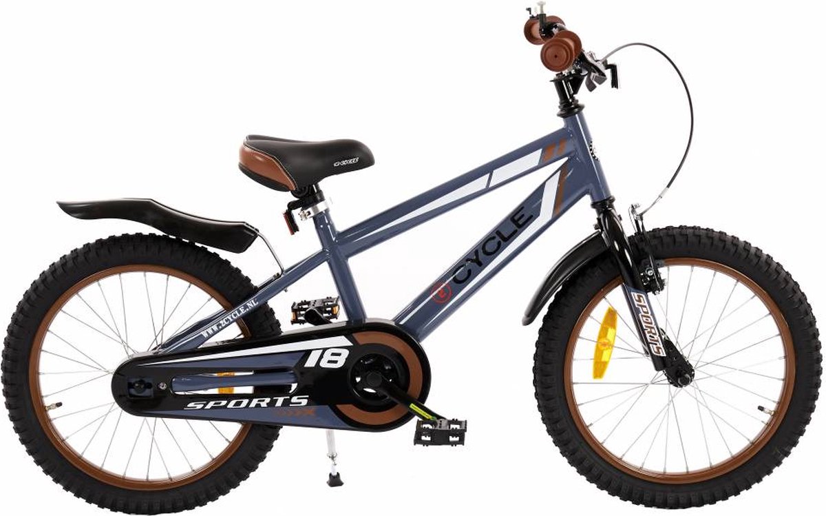 2Cycle Sports - Kinderfiets - 18 inch - Blauw-Grijs - Jongensfiets -18 inch fiets Kinderfiets kopen online