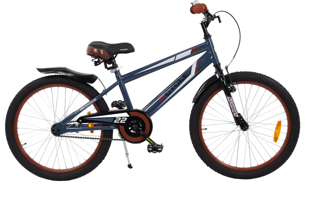 2Cycle Sports - Kinderfiets - 22 inch - Blauw-Grijs - Jongensfiets -22 inch fiets Kinderfiets kopen online
