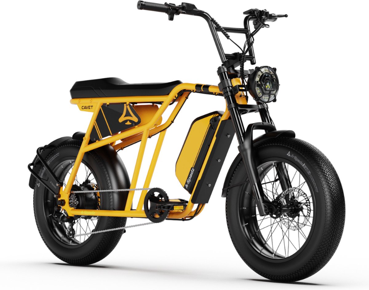 A-Spadz CAVET Air Fatbike - 20 Inch - 250W Motor - 7 Versnellingen - 100 km Actieradius - Hydraulische Schijfremmen - Geel Fiets (elektrisch) kopen online