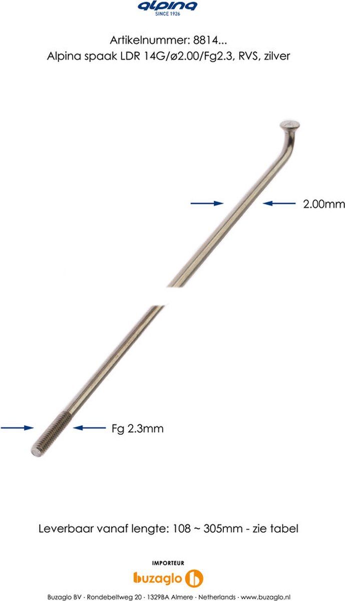 alpina spaken 296 14 2 00mm fg 2 3 rvs zilver 144 stuks