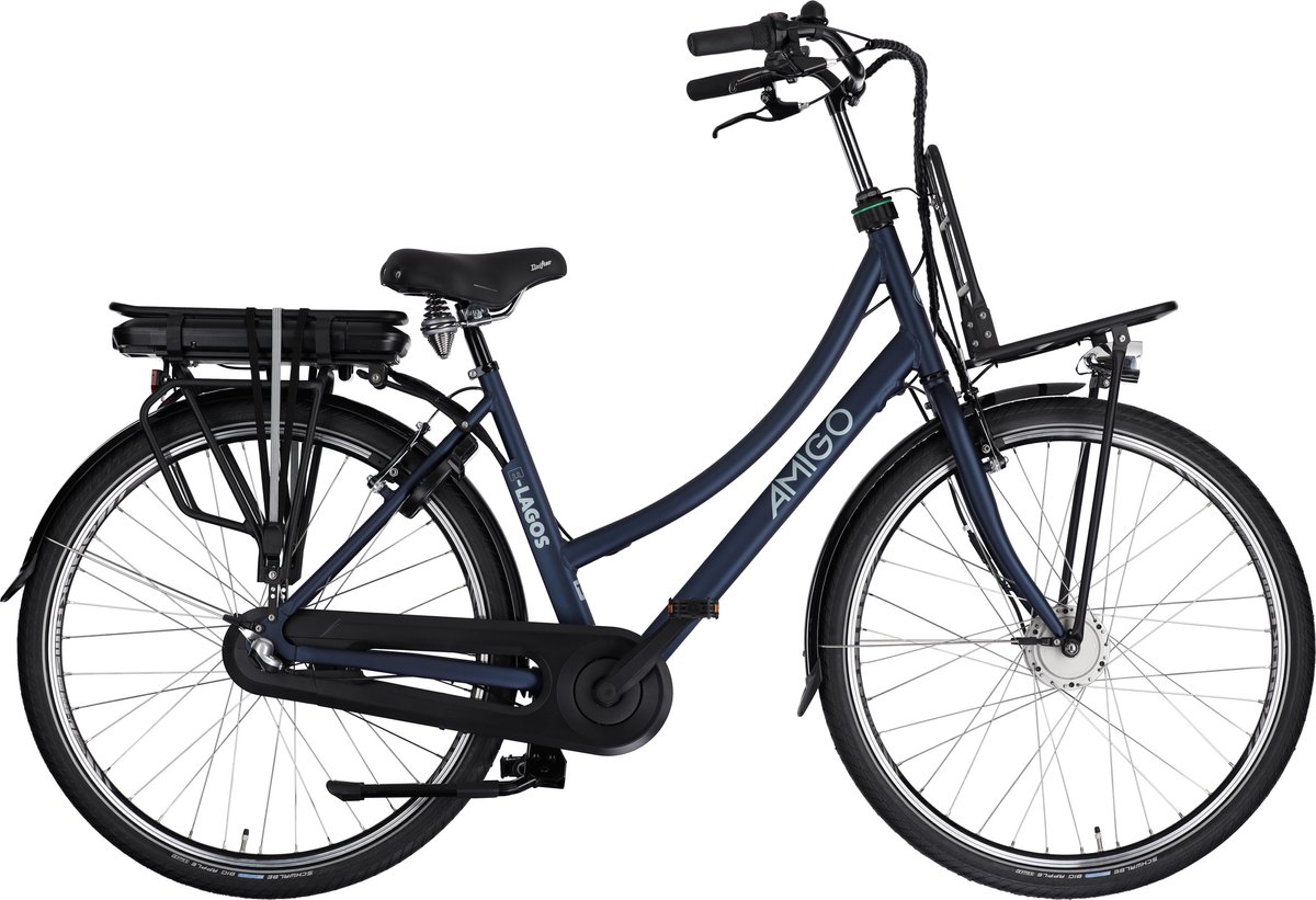 amigo e lagos t2 elektrische fiets e bike 28 inch 50 cm 3 versnellingen v brakes matblauw