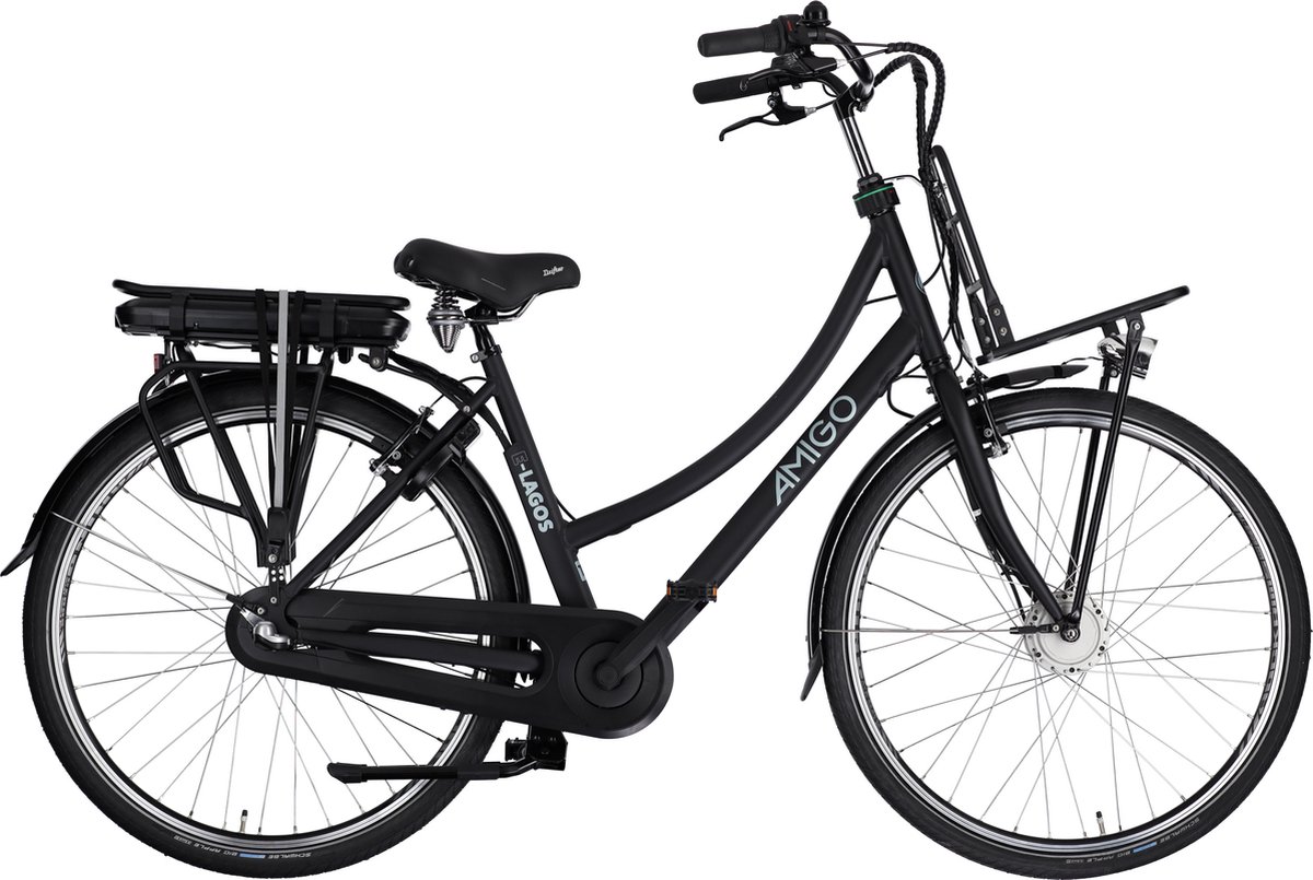 amigo e lagos t2 elektrische fiets e bike 28 inch 50 cm 3 versnellingen v brakes matzwart