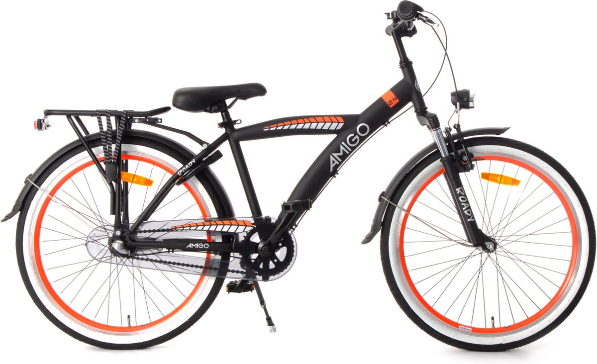 amigo roady jongensfiets 24 inch kinderfiets voor 8 tot 12 jaar 115 cm 3 versnellingen zwart oranje