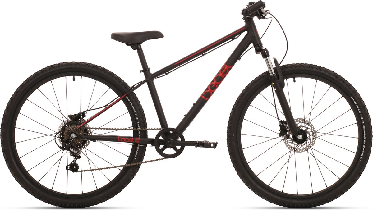 bike fun the beast 24 inch atb fiets alu 6v schijfrem mat zwart rood