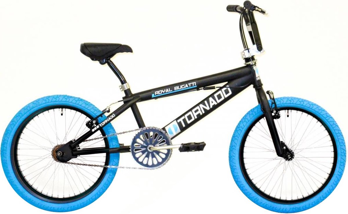 bike fun tornado bmx 20 inch matzwart blauw unisex