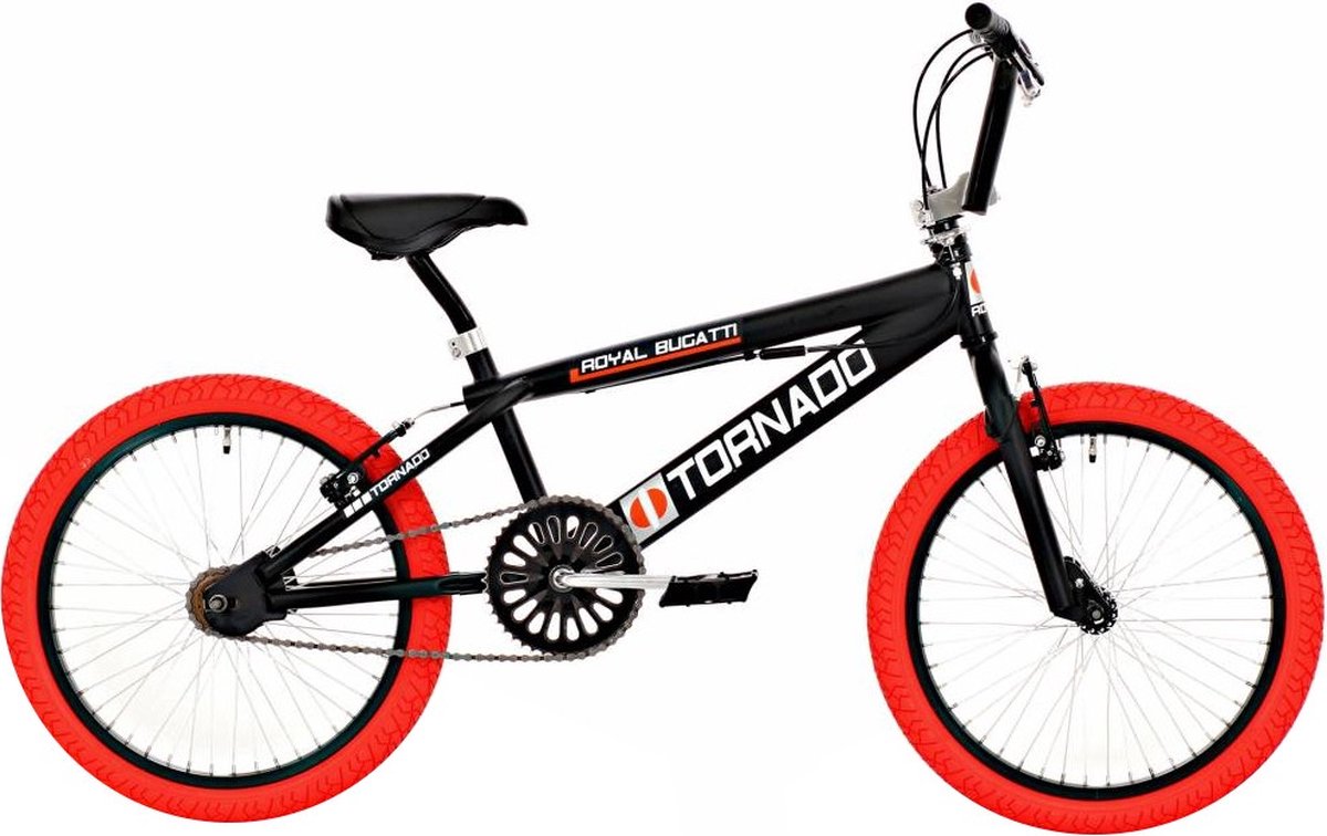 bike fun tornado bmx 20 inch matzwart rood unisex