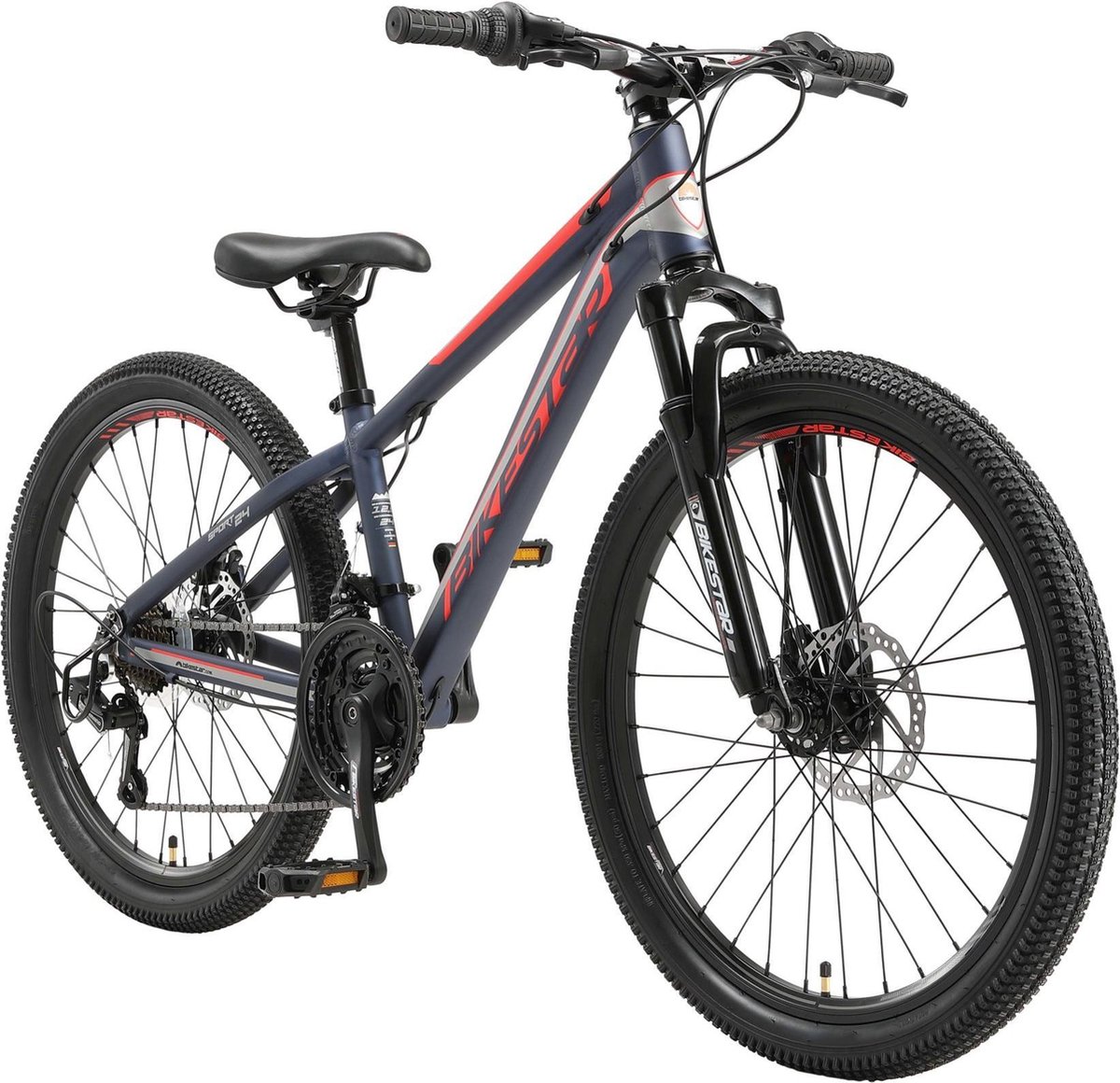 bikestar 24 inch 21 speed hardtail mtb sport blauw rood