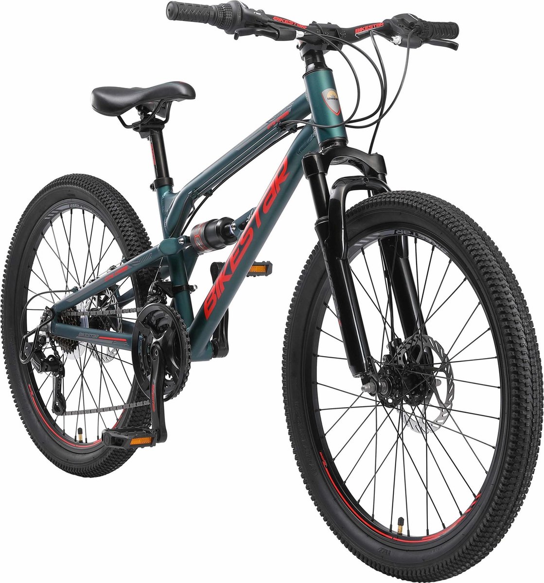 bikestar 24 inch alu mtb fully 21 speed groen
