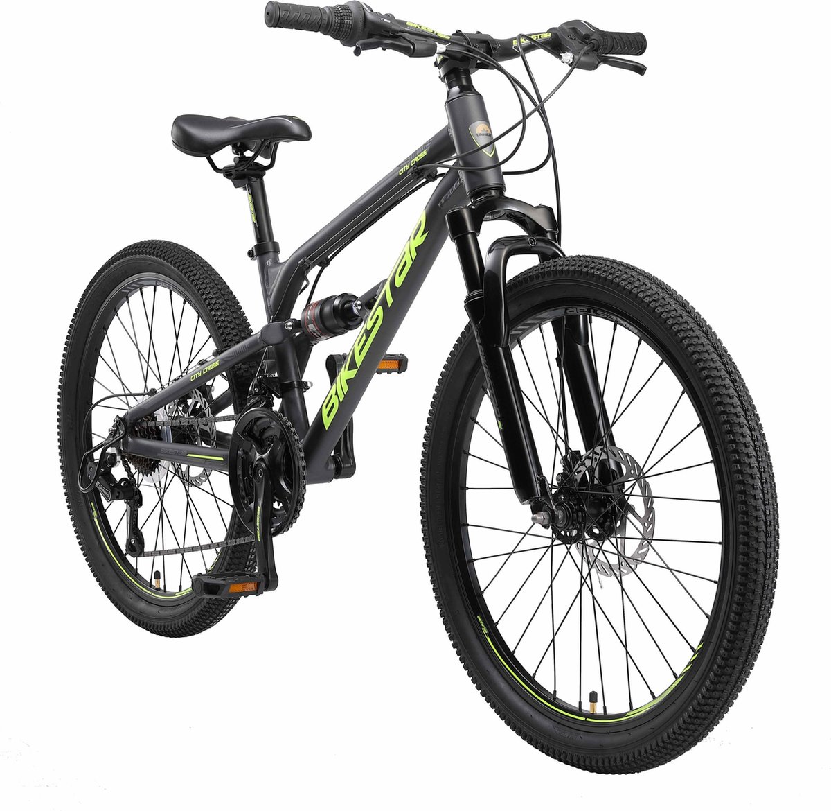bikestar 24 inch alu mtb fully 21 speed zwart