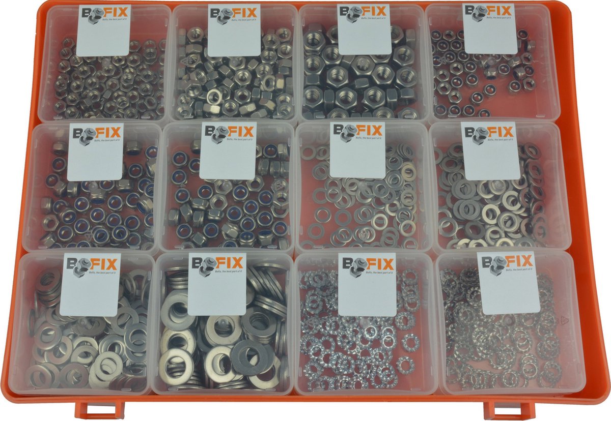 bofix assortimentbox 12 vakken rvs ringen moeren 226410