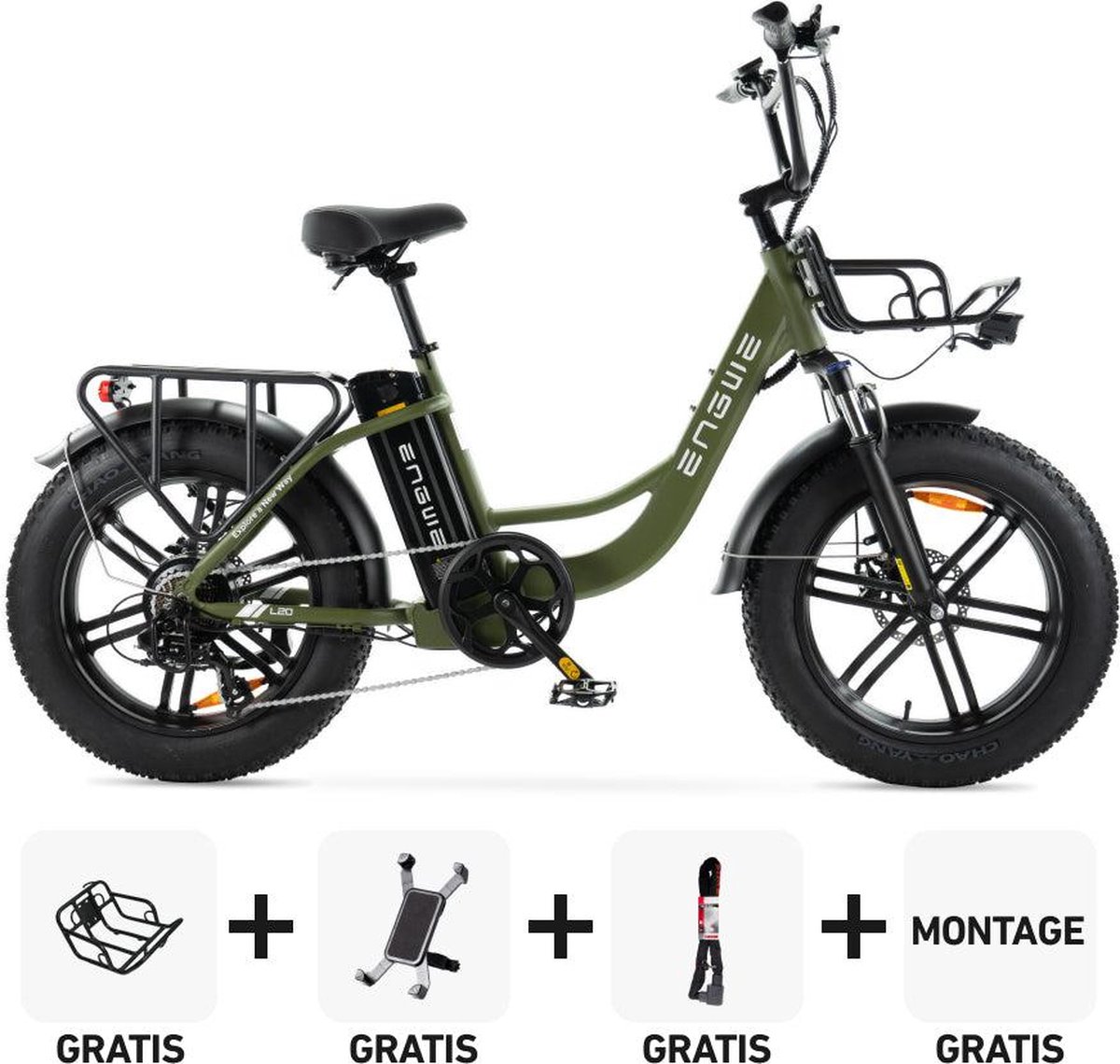 Combi-Deal! | ENGWE L20 - Groen - 250W - Elektrische Fatbike Fiets (elektrisch) kopen online