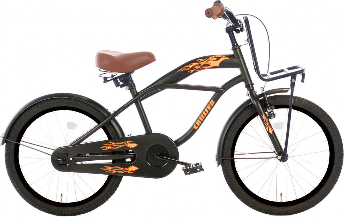 Cortego Cruiser Jongensfiets 18 inch Zwart - Kinderfiets 4, 5 & 6 Jaar - 110-125cm - Vlammen - Inclusief Zijwielen Kinderfiets kopen online