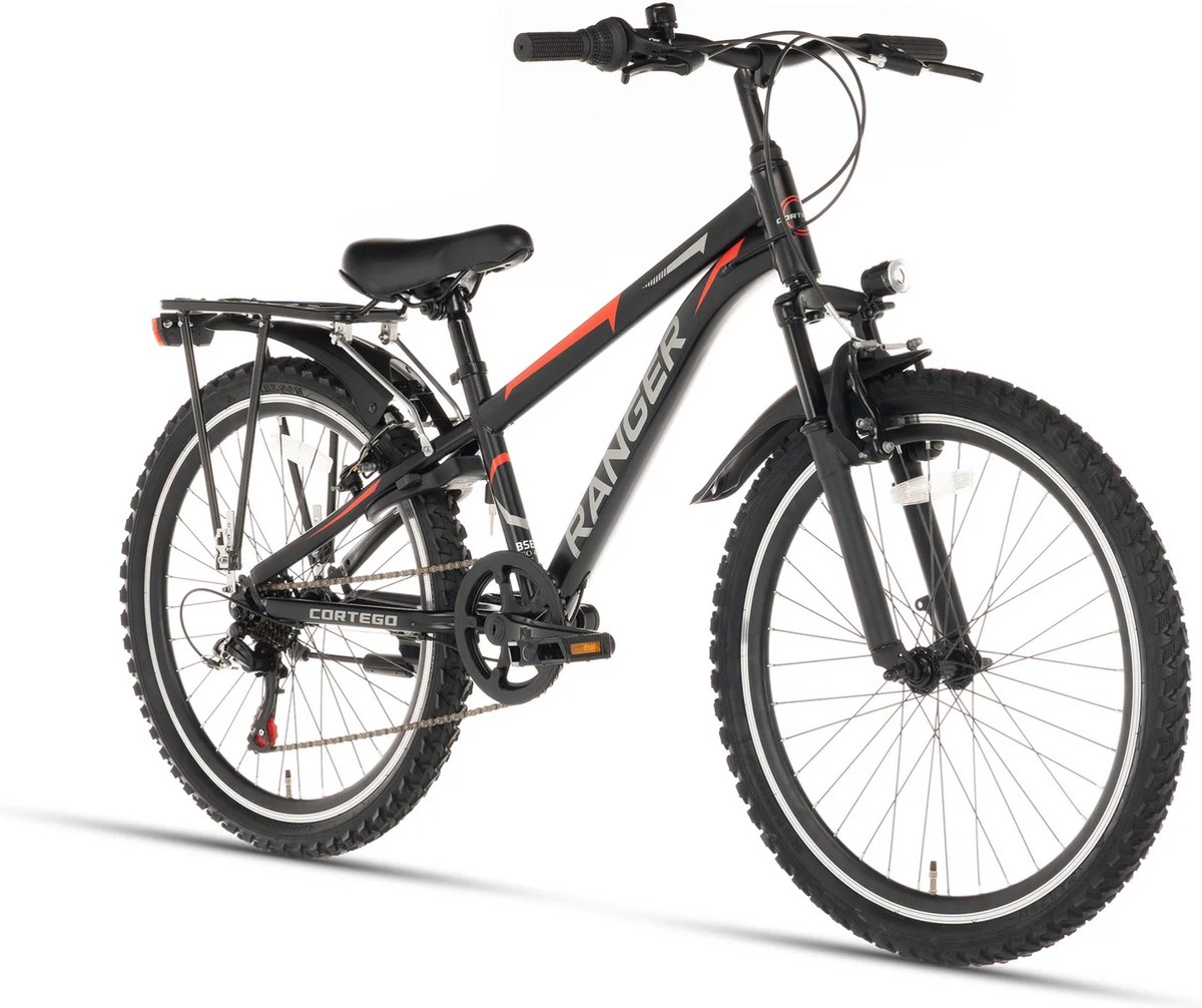 cortego ranger plus jongensfiets 24 inch zwart 7 versnellingen mountainbike kinderfiets voor 8 9 10 jaar