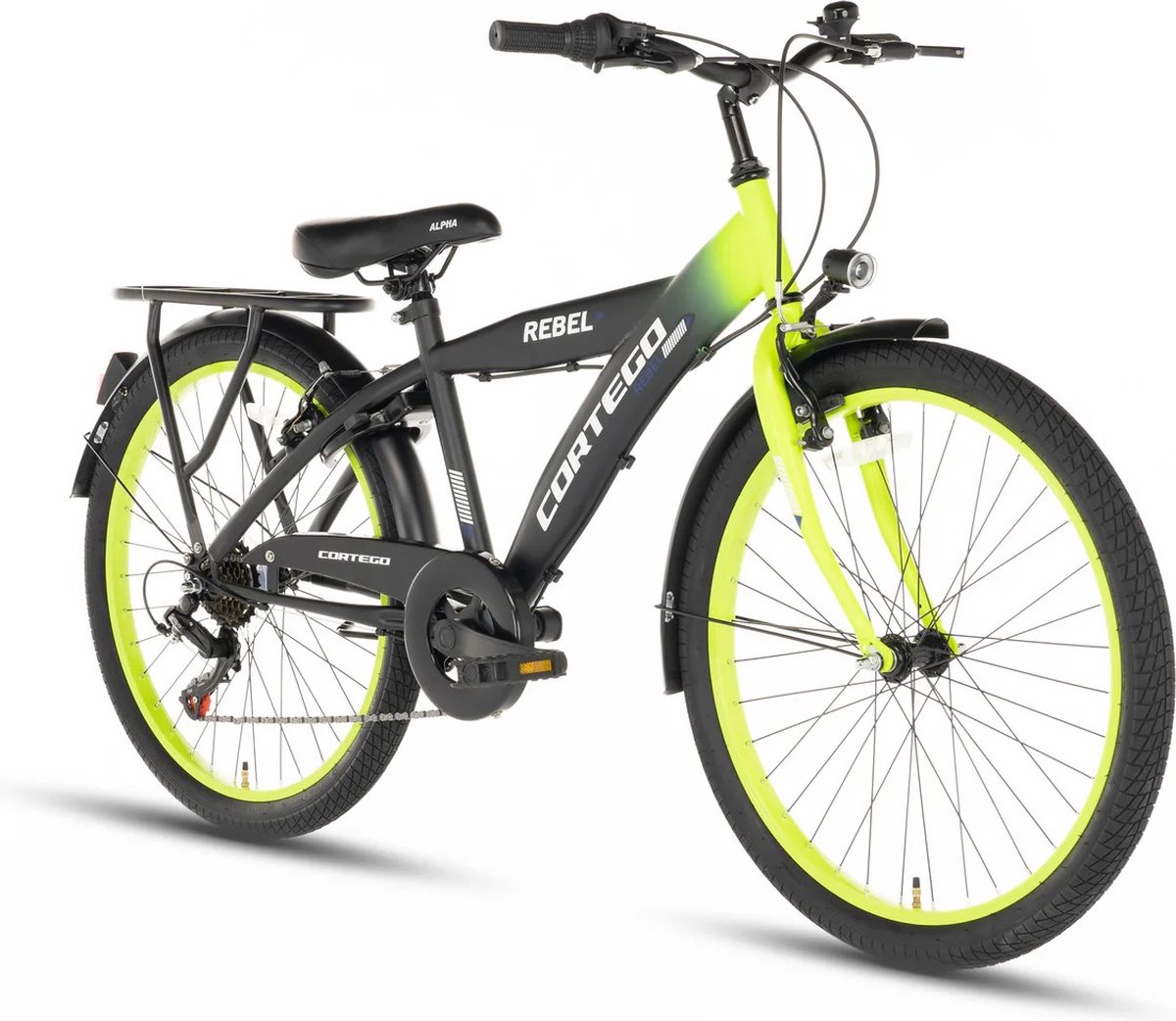 cortego rebel jongensfiets 22 inch lime 7 versnellingen kinderfiets 6 tot 8 jaar
