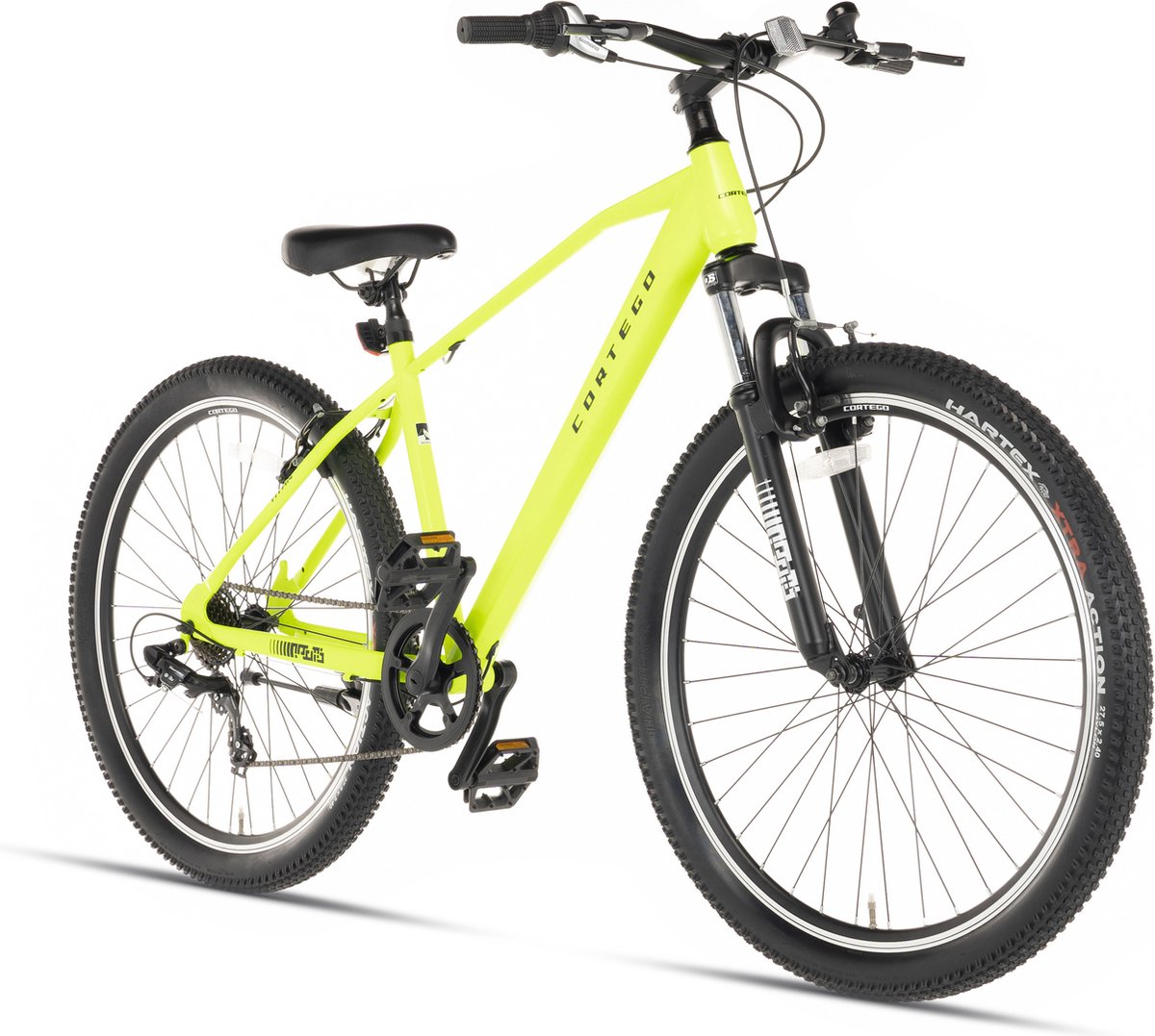 cortego titan mountainbike 27 5 inch fluogeel 7 versnellingen herenfiets jongensfiets vanaf 12 jaar