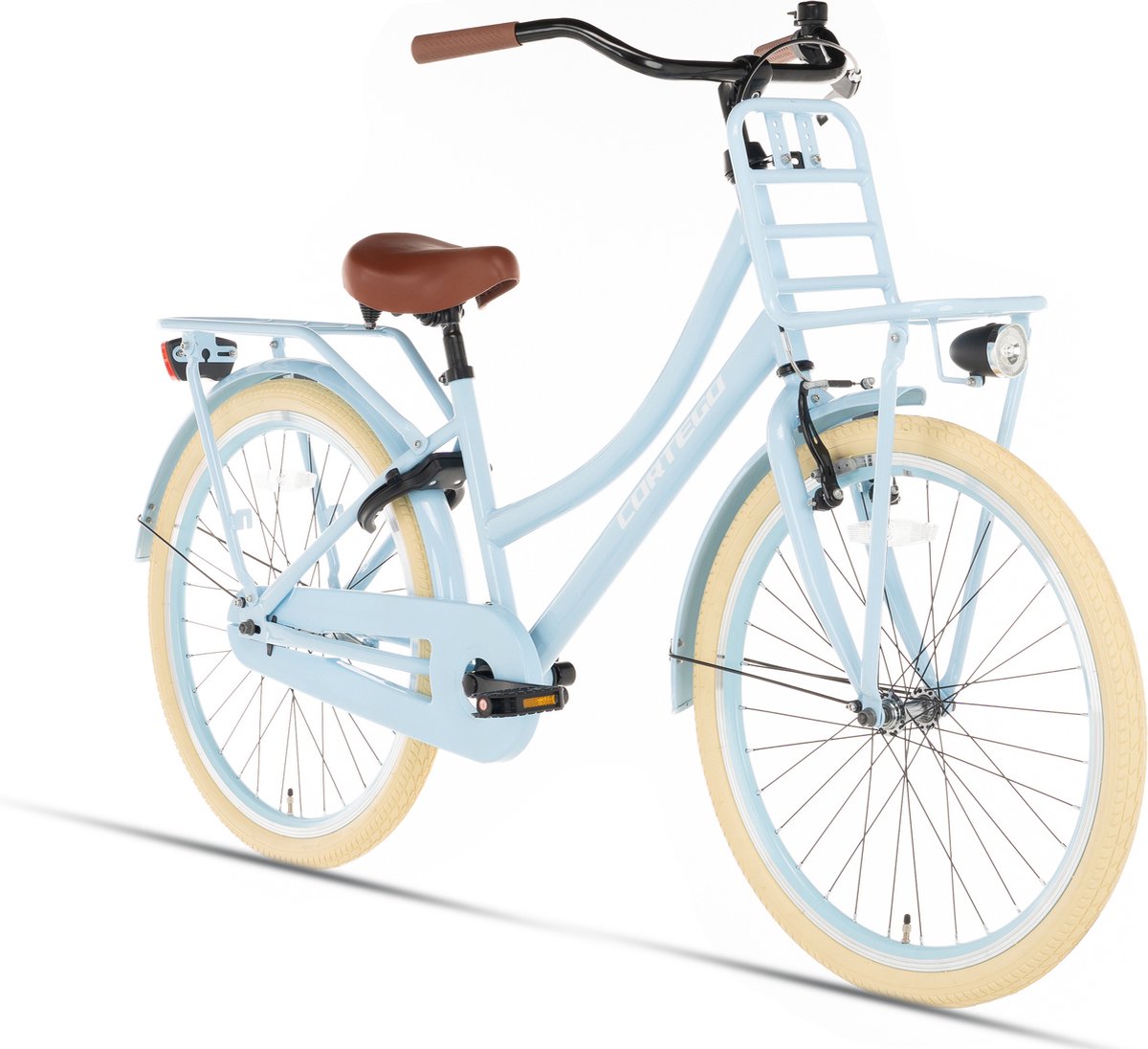 cortego transporter meisjesfiets 24 inch blauw transportfiets kinderfiets 7 8 9 10 jaar 135 145 cm