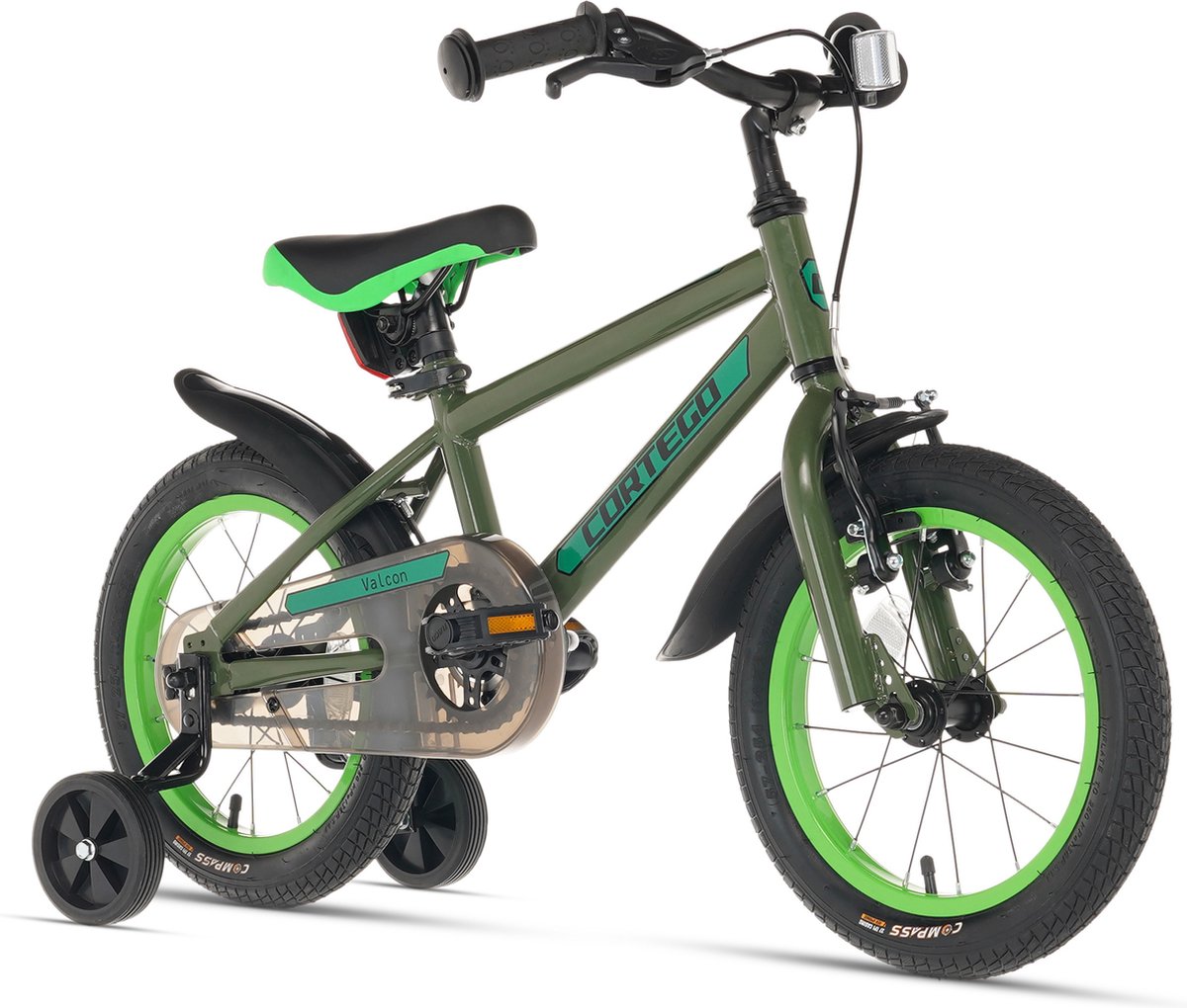 Cortego Valcon Jongensfiets Groen 14 Inch - Kinderfiets - 2, 3 & 4 Jaar - 85-100 cm - Inclusief Zijwielen Kinderfiets kopen online
