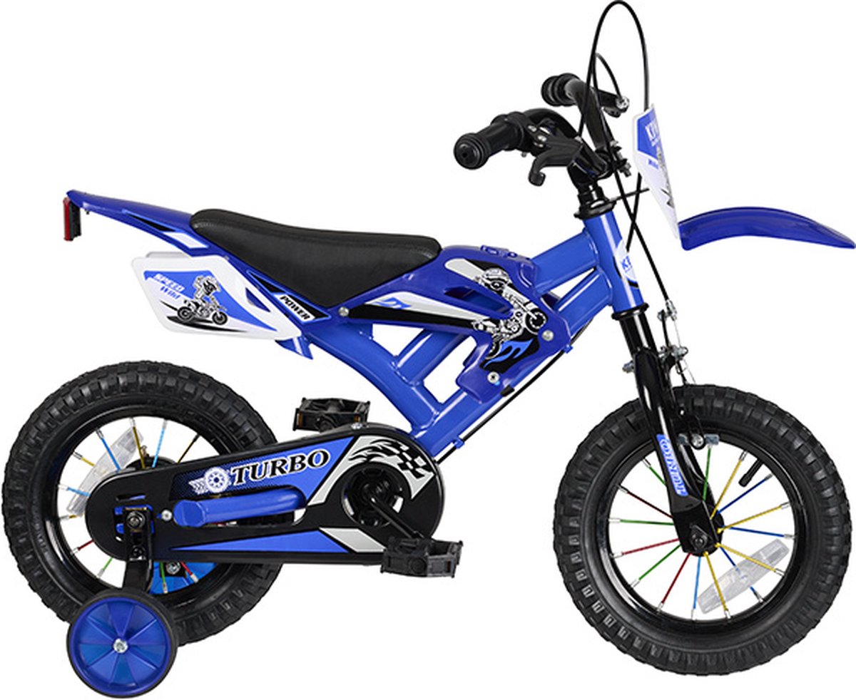 crossmotor kinderfiets blauw 12 inch