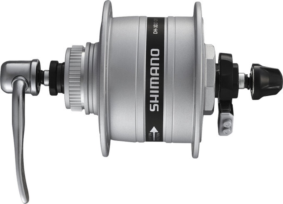 dynamonaaf shimano hd 3d37 3 watt 36 gaats center lock snelspanner zilver
