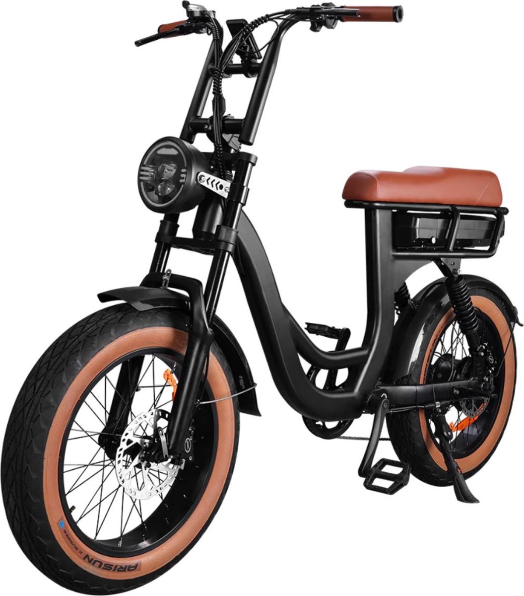 EB8 Elektrische Fatbike - Lage Instap - Gratis Kettingslot - Gratis Bekerhouder - 20 Inch - 250W Motor - 7 Versnellingen - 80 km Actieradius - Hydraulische Schijfremmen - Bruin Fiets (elektrisch) kopen online