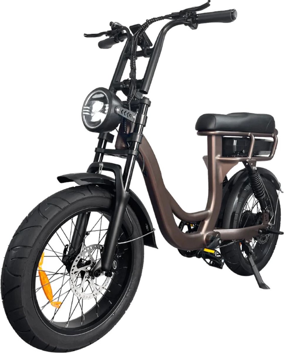 EB8 Elektrische Fatbike - Lage Instap - Gratis Kettingslot - Gratis Bekerhouder - 20 Inch - 250W Motor - 7 Versnellingen - 80 km Actieradius - Hydraulische Schijfremmen - Koffie Fiets (elektrisch) kopen online