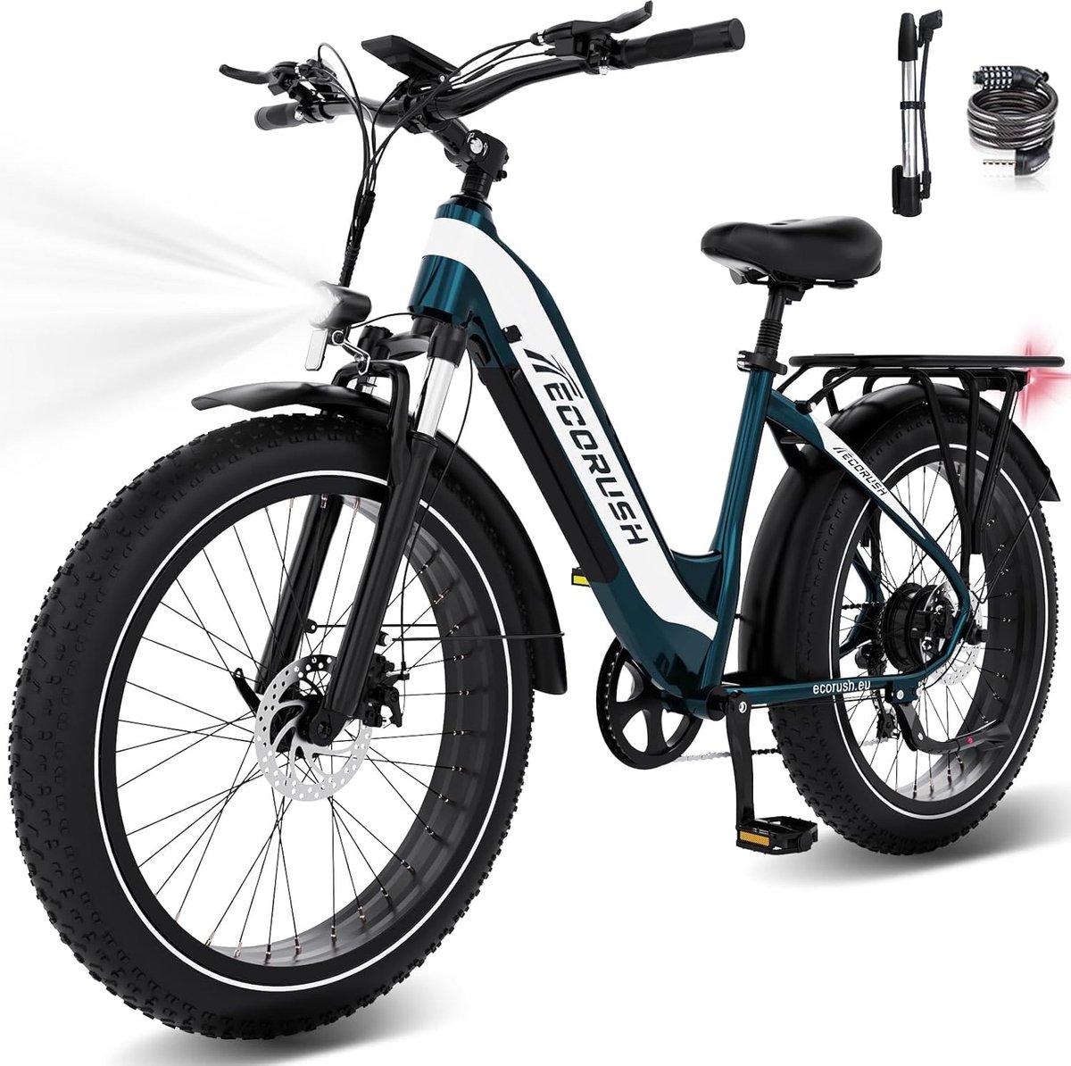 ecorush elektrische fiets eco r3 26 4 0 inch fat tire city commuter ebike met afneembare 48v 13ah lithium batterij mountain e bike met 250w motor 7 versnellingen ip54 waterdicht