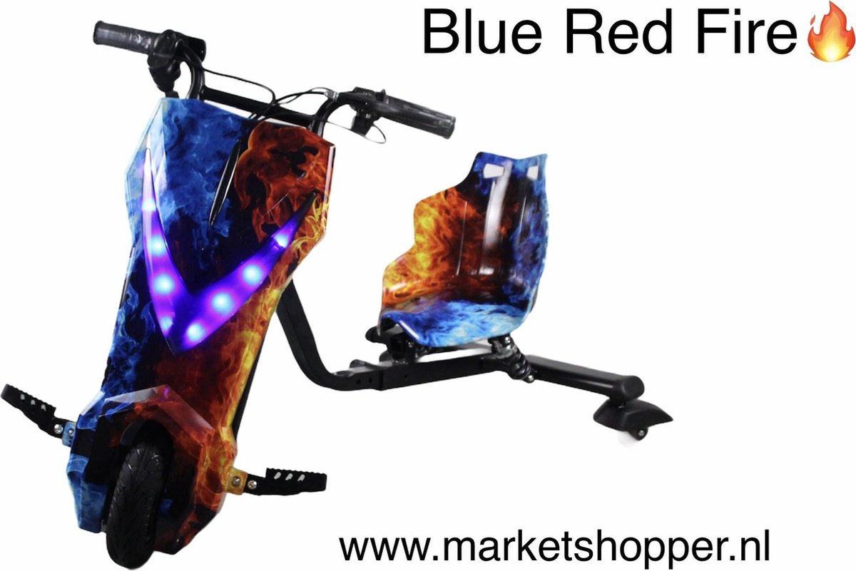 elektrische drift trike karts met vering en led verlichting drie racestanden blue red fire
