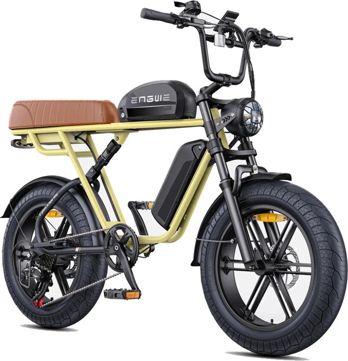 engwe m1 elektrische fatbike dubbele accu 20 inch 250w motor 7 versnellingen 90 km actieradius hydraulische schijfremmen geel