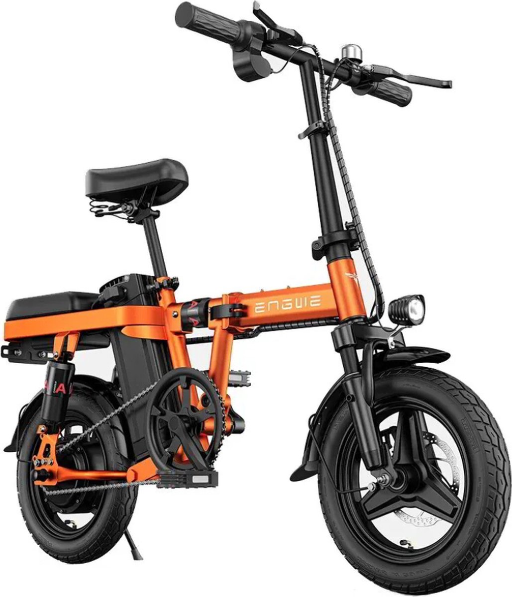 engwe t14 elektrische vouwfiets lichtgewicht ontwerp 14 inch 250w motor 42 km actieradius mechanische schijfremmen oranje