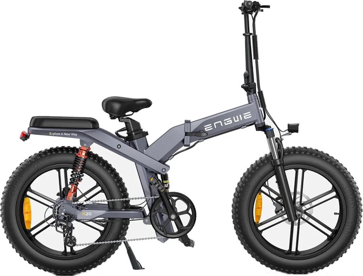 engwe x20 elektrische vouwfiets fatbike dubbele accu 20 inch 250w motor 8 versnellingen 150 km actieradius hydraulische schijfremmen grijs