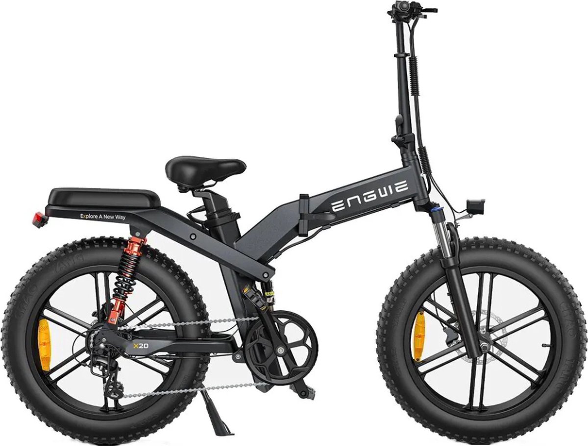 engwe x20 elektrische vouwfiets fatbike dubbele accu 20 inch 250w motor 8 versnellingen 150 km actieradius hydraulische schijfremmen zwart