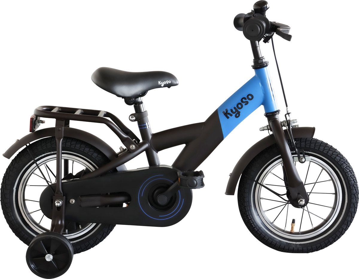 Kinderfiets 12" Kyoso X-Rider met remnaaf - zwart/blauw alleen verkrijgbaar via vakhandel Fiets kopen online